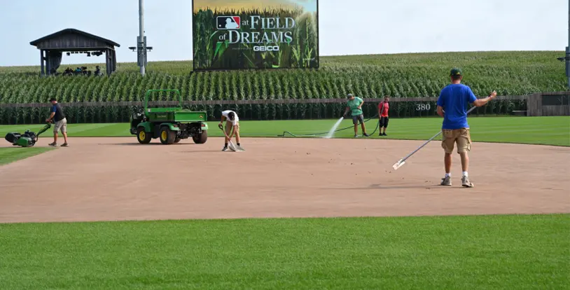 MLB at Field of Dreams baseball field cornfield BrightView Iowa